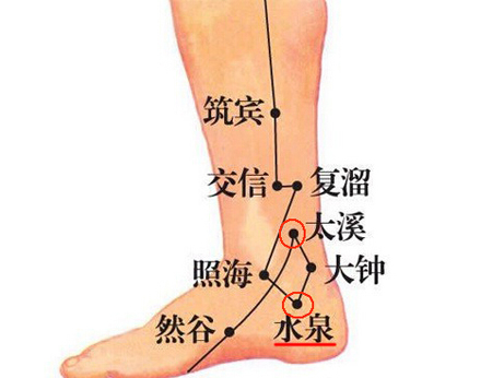 水泉穴→治小便不利、腹痛